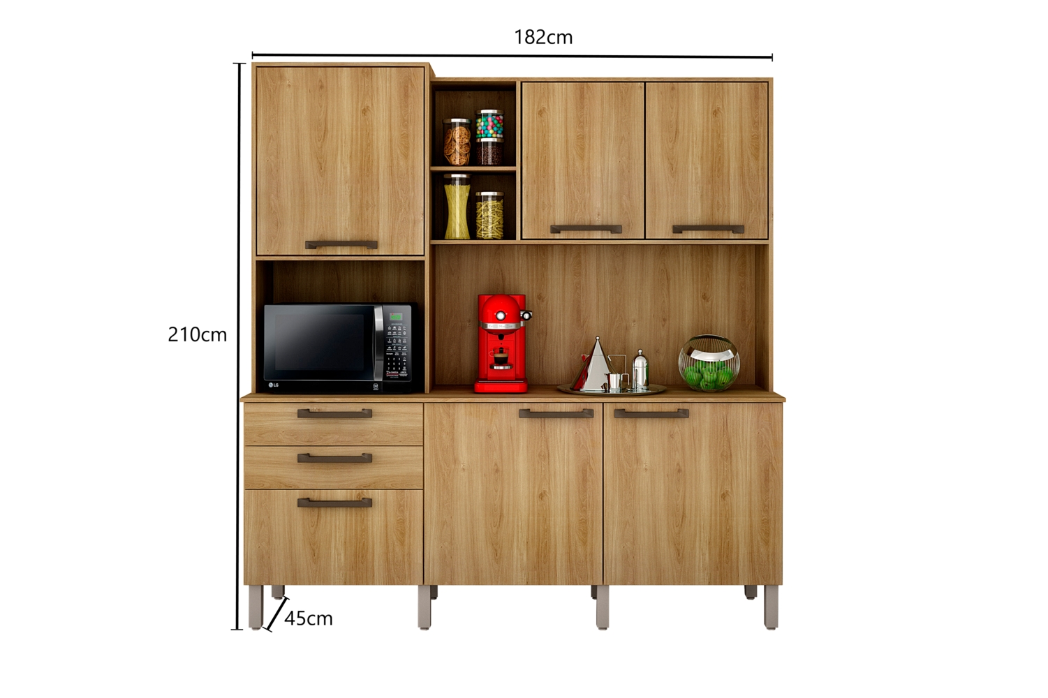 Cozinha Compacta Londres com 6 Portas, 2 Gavetas e 7 Prateleiras Salleto Carvalho
