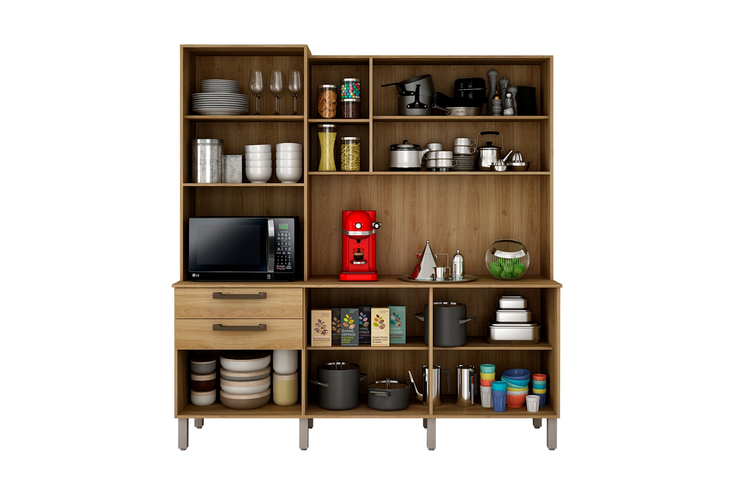 Cozinha Compacta Londres com 6 Portas, 2 Gavetas e 7 Prateleiras Salleto Carvalho