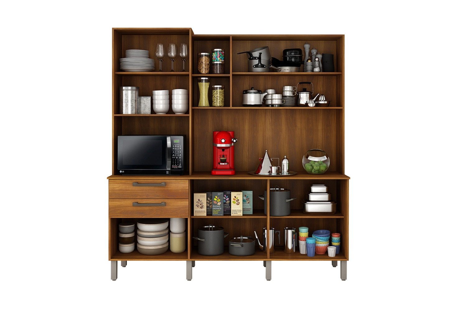 Cozinha Compacta Londres com 6 Portas, 2 Gavetas e 7 Prateleiras Salleto Nogal