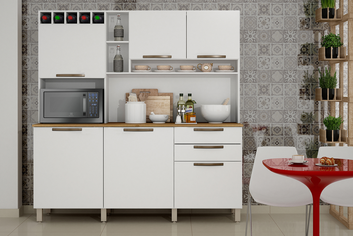 Cozinha Compacta Salleto Topazio com 6 Portas 2 Gavetas e 6 Prateleiras Branco