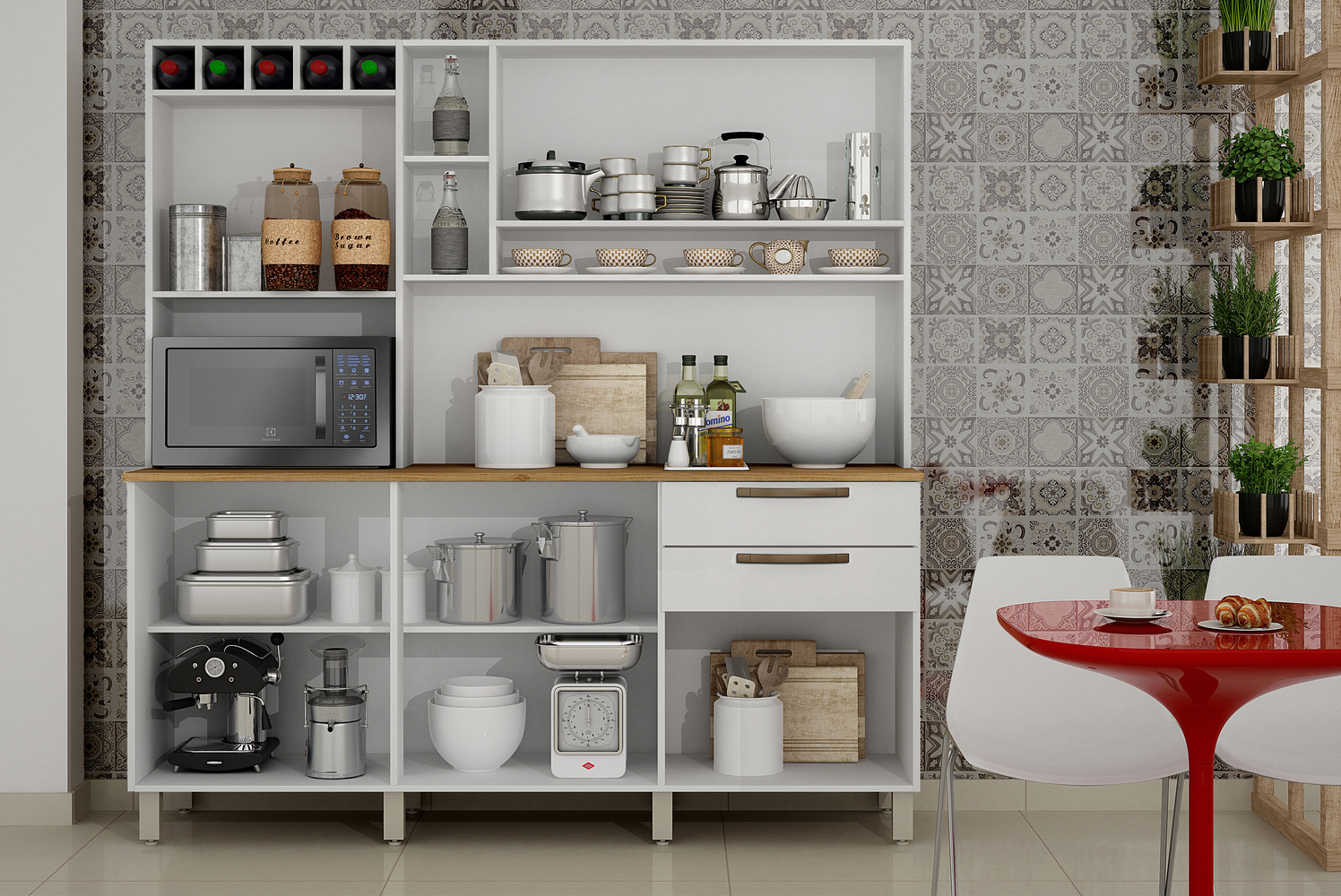 Cozinha Compacta Salleto Topazio com 6 Portas 2 Gavetas e 6 Prateleiras Branco