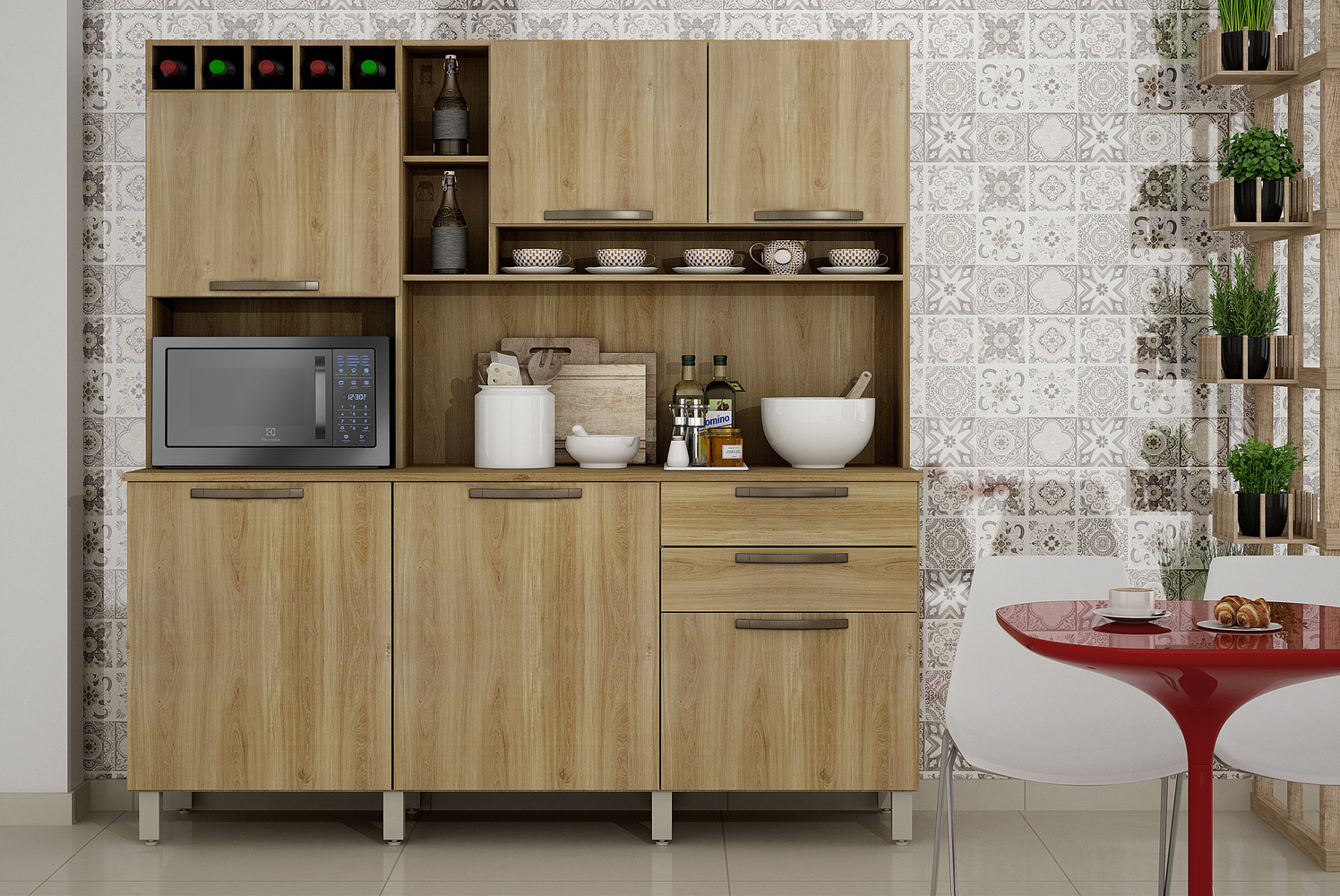 Cozinha Compacta Salleto Topazio com 6 Portas 2 Gavetas e 6 Prateleiras Carvalho