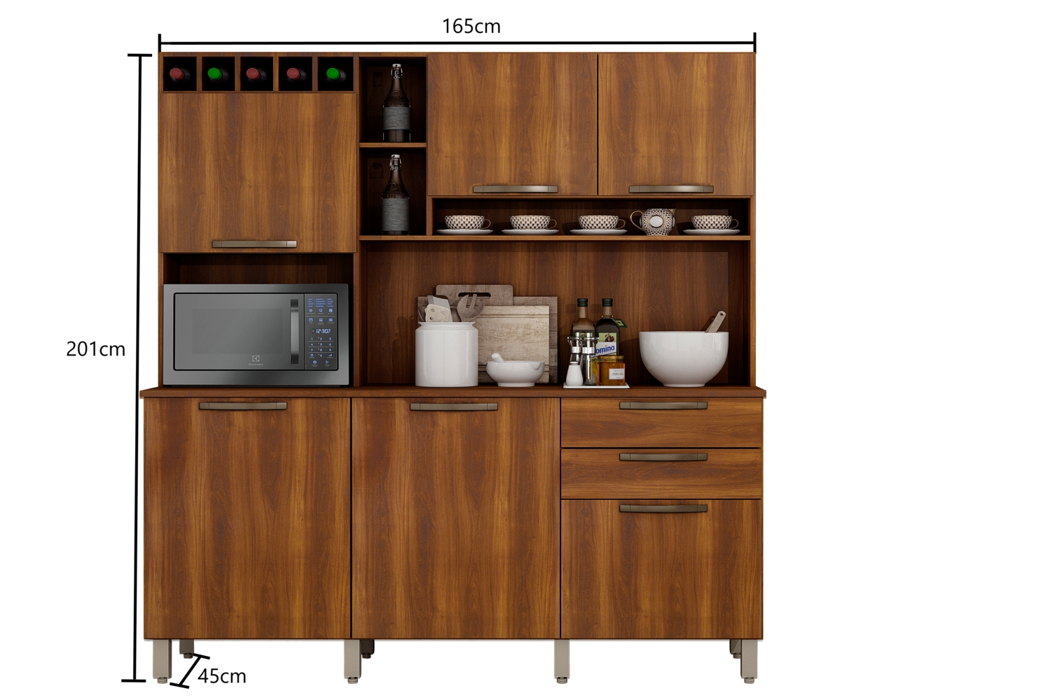 Cozinha Compacta Salleto Topazio com 6 Portas 2 Gavetas e 6 Prateleiras Nogal