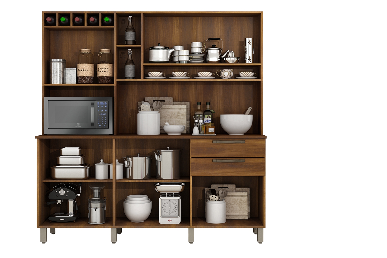 Cozinha Compacta Salleto Topazio com 6 Portas 2 Gavetas e 6 Prateleiras Nogal