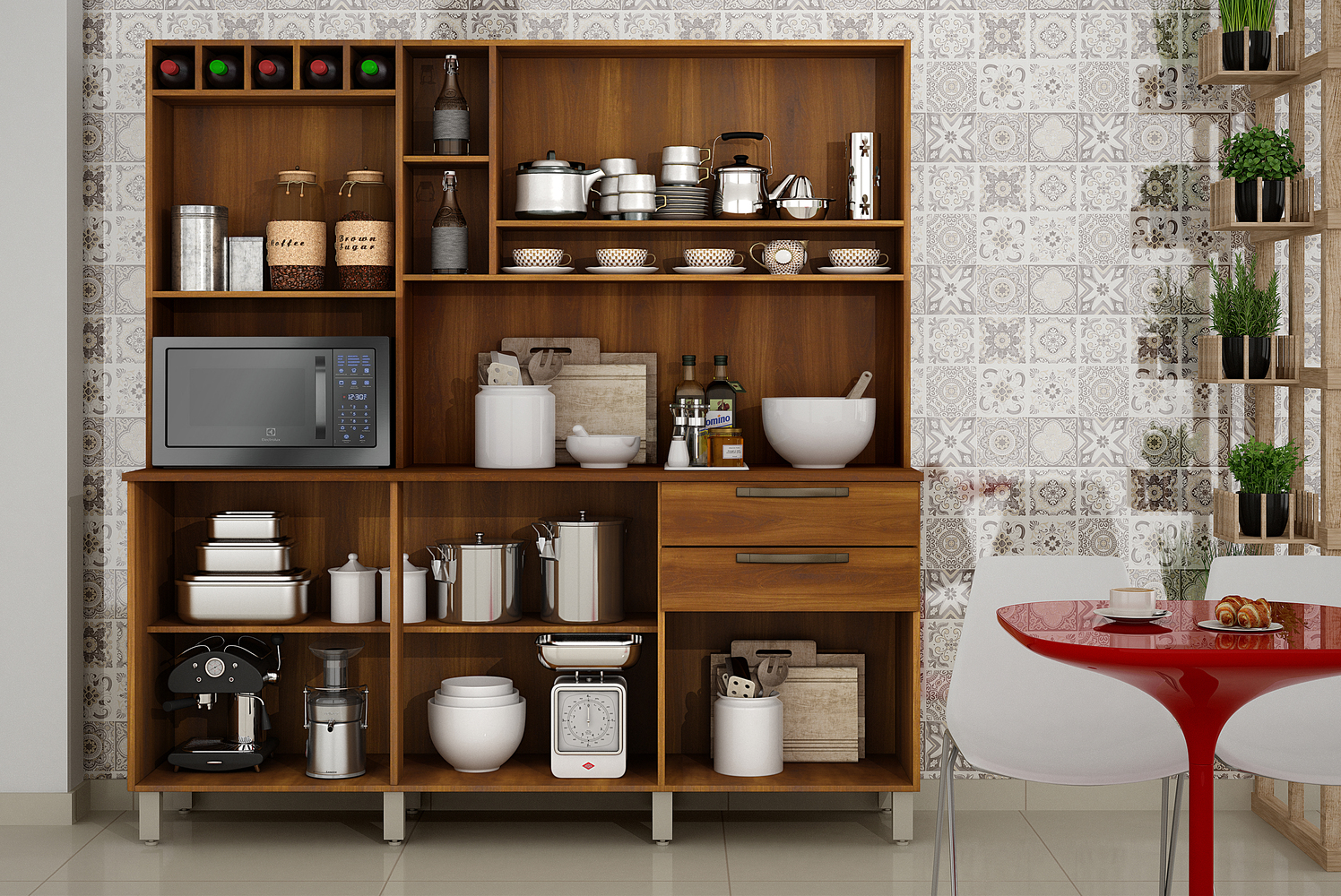 Cozinha Compacta Salleto Topazio com 6 Portas 2 Gavetas e 6 Prateleiras Nogal