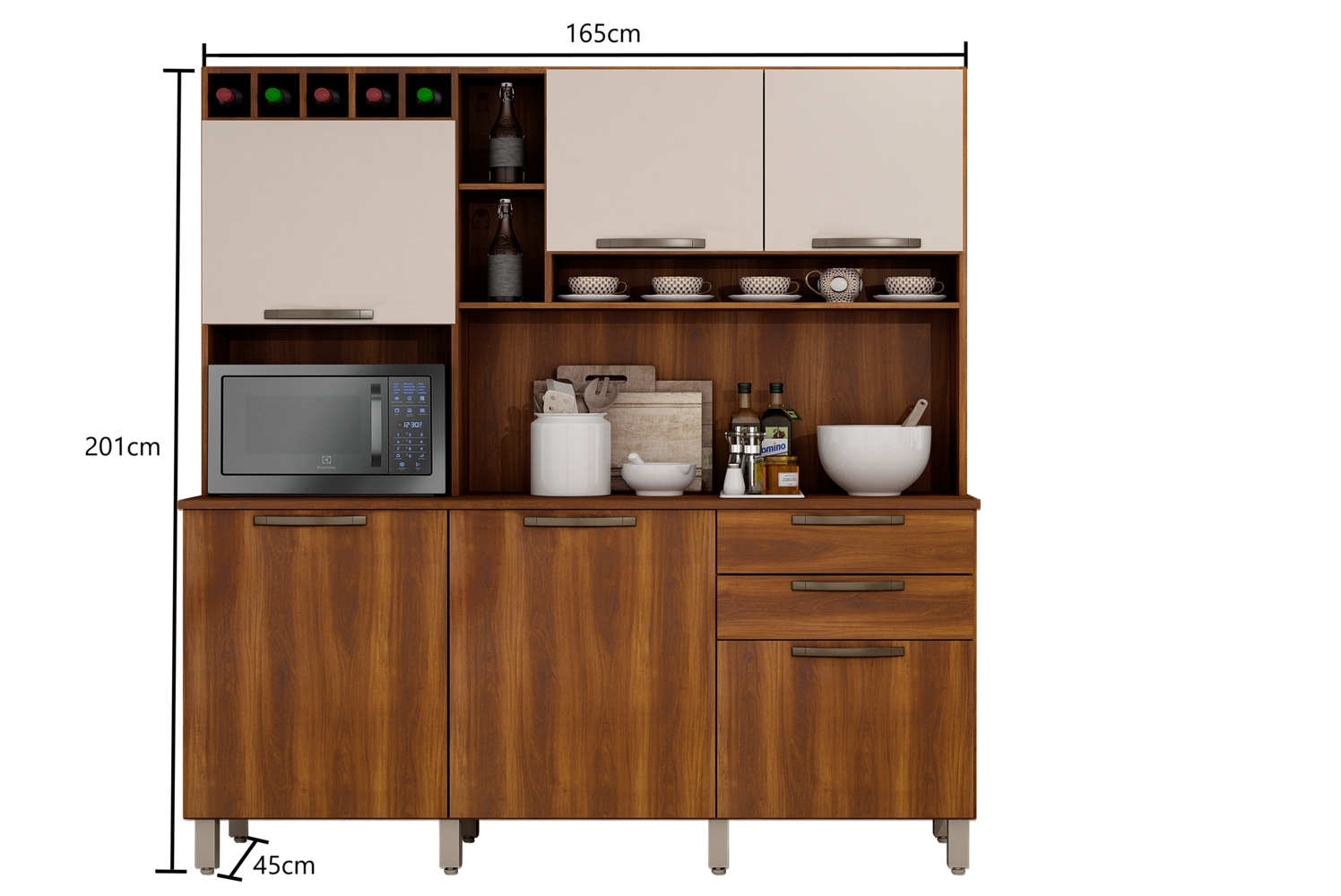 Cozinha Compacta Salleto Topazio com 6 Portas 2 Gavetas e 6 Prateleiras Nogal/Off White