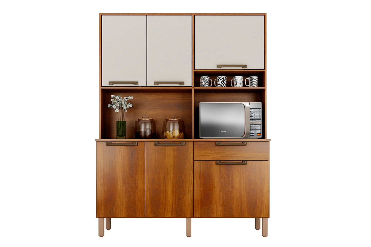 Cozinha Compacta Siena 6 Portas 1 Gaveta Salleto Nogal/Off White