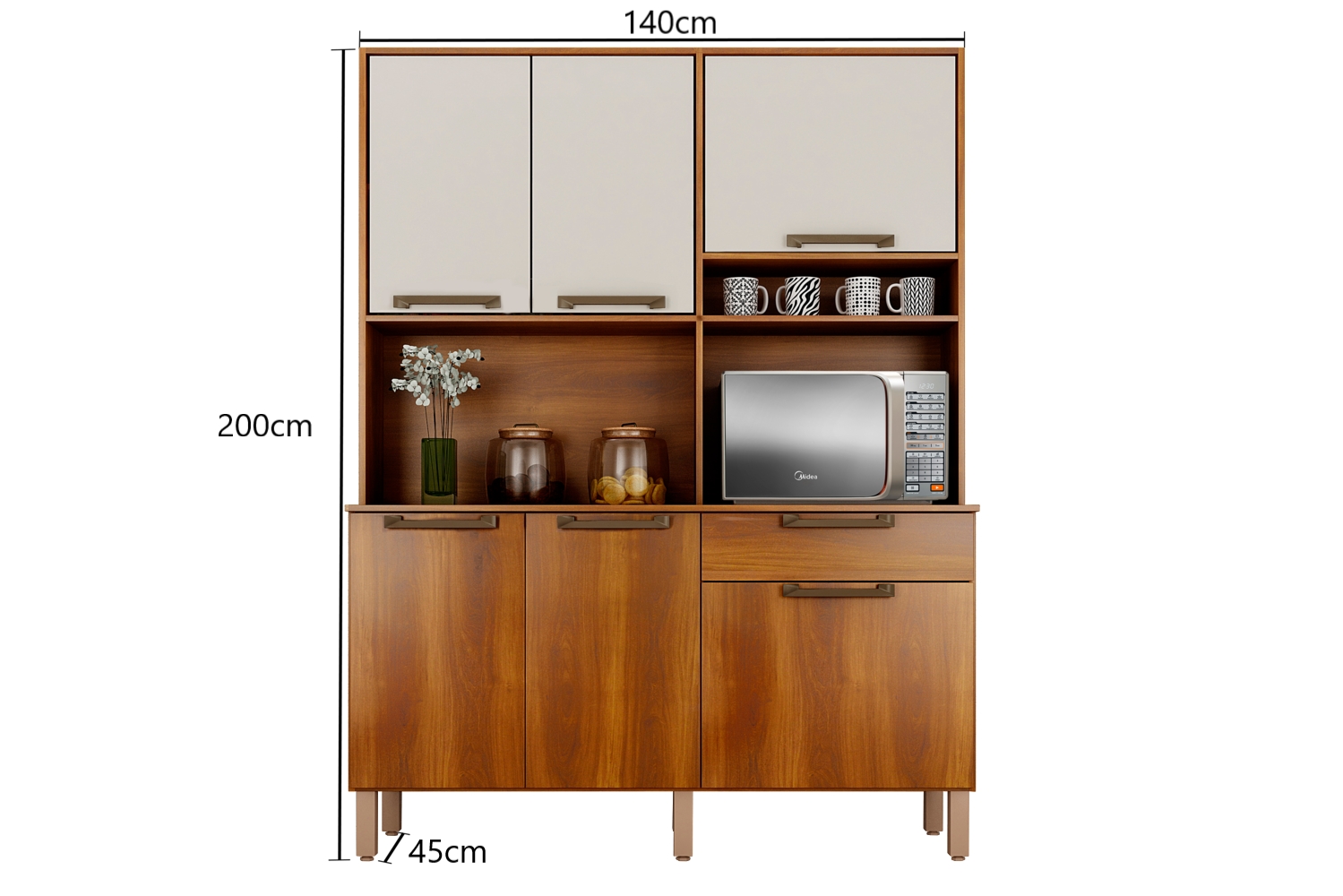 Cozinha Compacta Siena 6 Portas 1 Gaveta Salleto Nogal/Off White