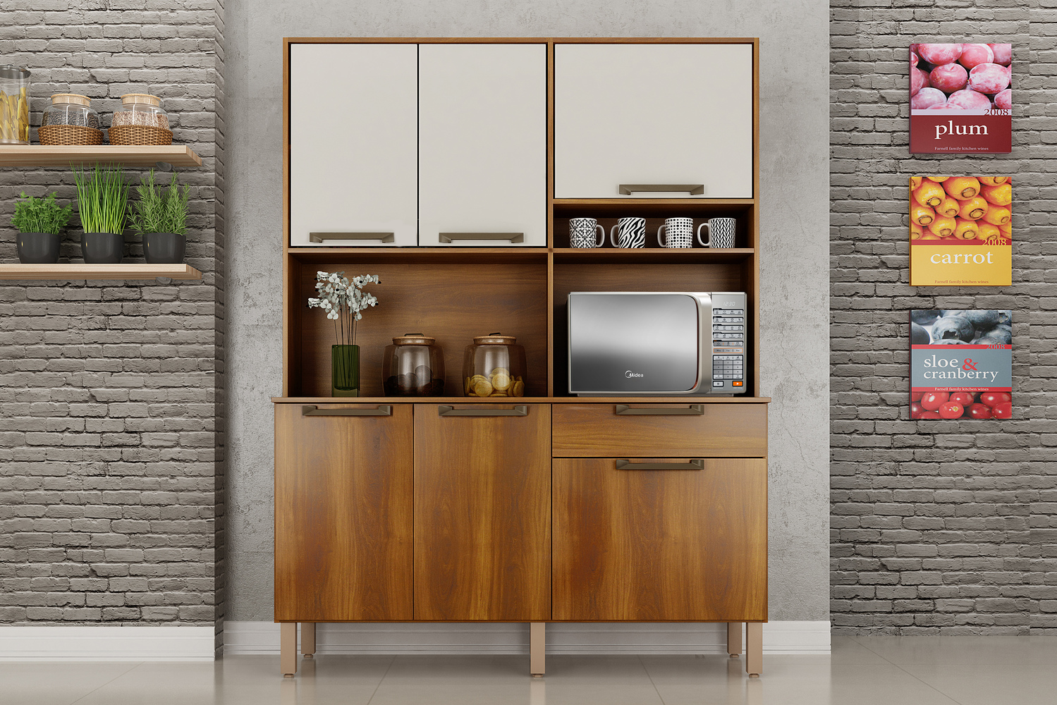 Cozinha Compacta Siena 6 Portas 1 Gaveta Salleto Nogal/Off White