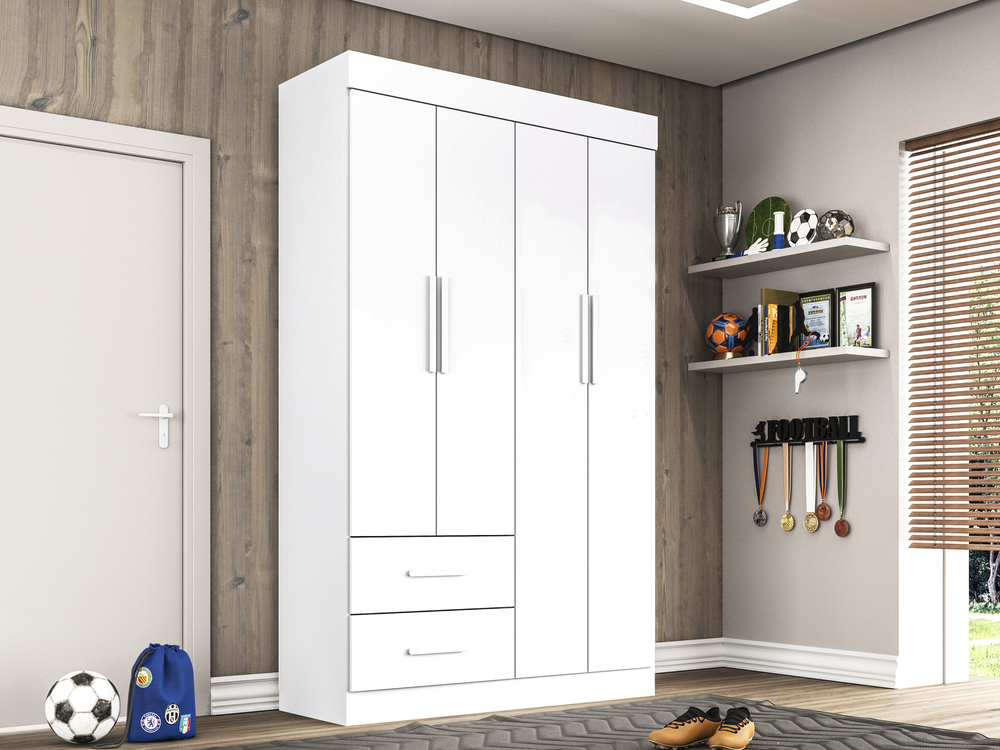 Guarda-Roupa 4 Portas 2 Gavetas New Verona Salleto Branco