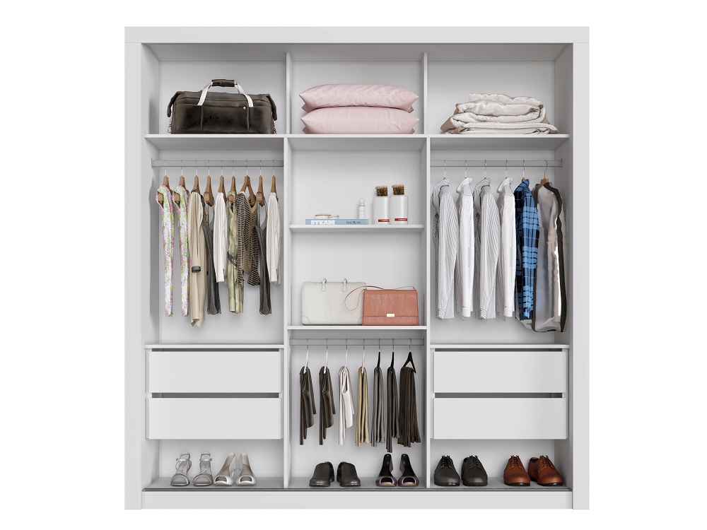 Guarda Roupa Casal 3 Portas 4 Gavetas Com Espelho Central Panama Salleto Branco