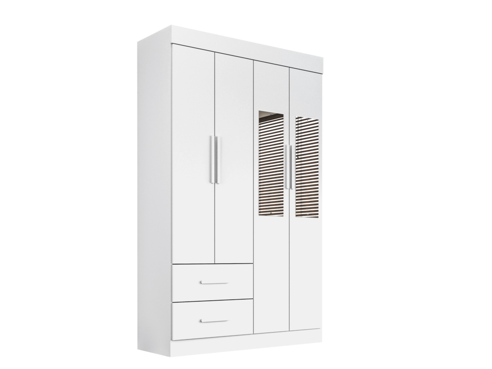 Guarda-Roupa Casal 4 Portas 2 Gavetas Espelho Verona Salleto Branco