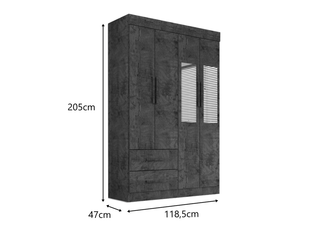 Guarda-Roupa Casal 4 Portas 2 Gavetas Espelho Verona Salleto Branco