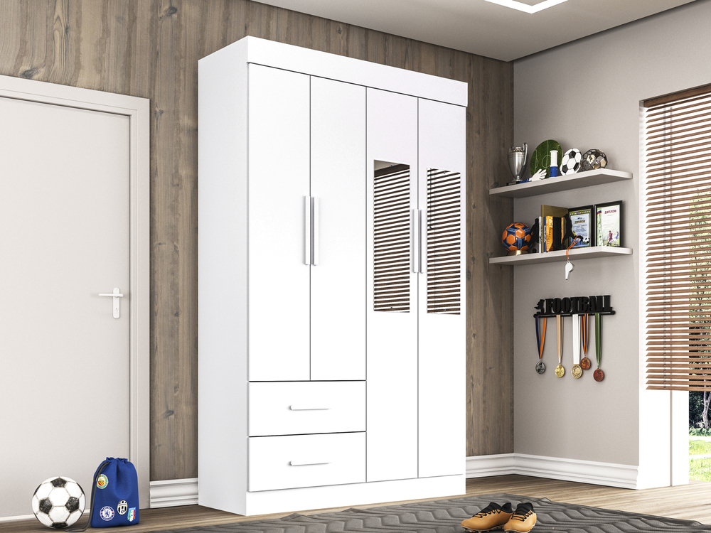 Guarda-Roupa Casal 4 Portas 2 Gavetas Espelho Verona Salleto Branco