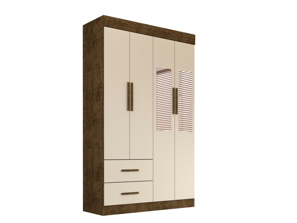 Guarda-Roupa Casal 4 Portas 2 Gavetas Espelho Verona Salleto Ipê/Off White