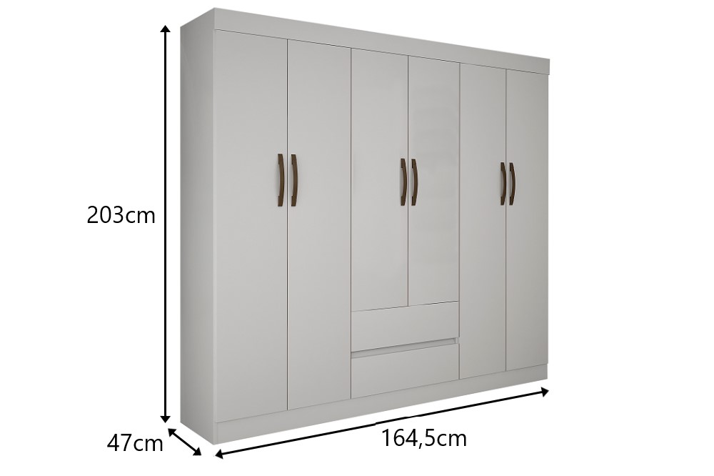 Guarda Roupa Casal 6 Portas 2 Gavetas Porto Sallêto Branco