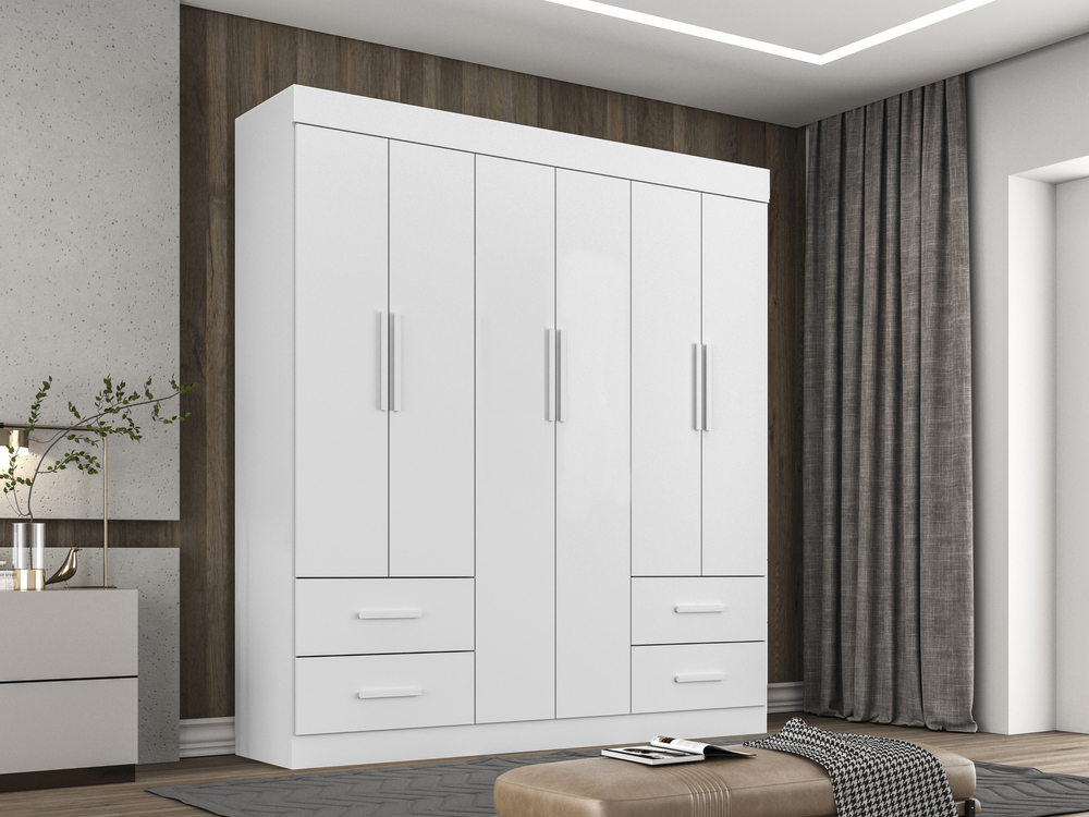 Guarda Roupa Casal 6 Portas 4 Gavetas New Verona Salleto Branco