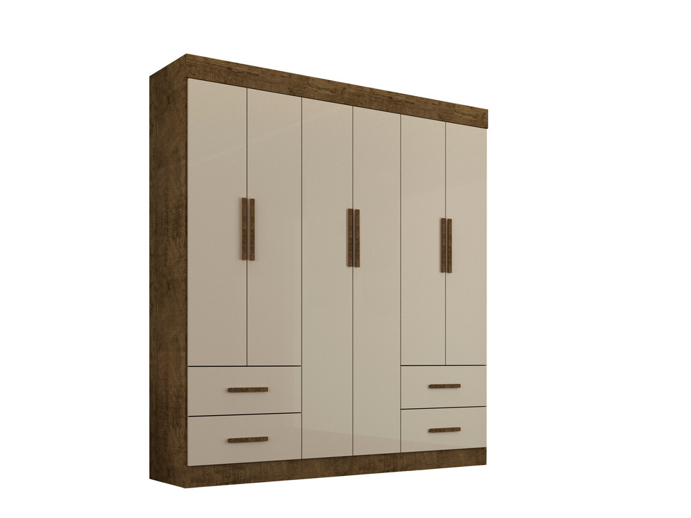 Guarda Roupa Casal 6 Portas 4 Gavetas New Verona Salleto Ipê/Off White