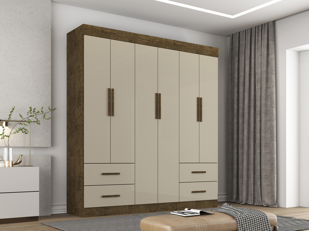 Guarda Roupa Casal 6 Portas 4 Gavetas New Verona Salleto Ipê/Off White