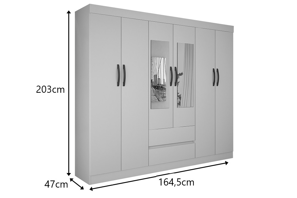 Guarda Roupa Casal com Espelho 6 Portas 2 Gavetas Porto Salleto Branco