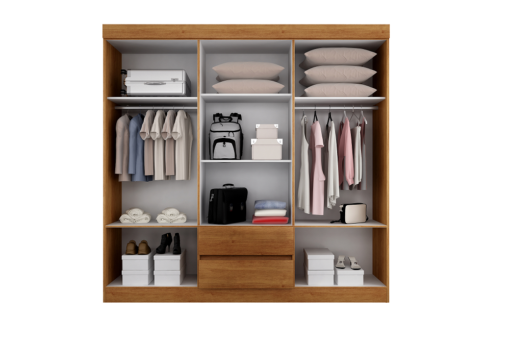 Guarda Roupa Casal com Espelho 6 Portas 2 Gavetas Porto Salleto Branco