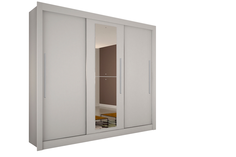 Guarda Roupa Com Espelho 3 Portas 4 Gavetas New Tokio Salleto Branco