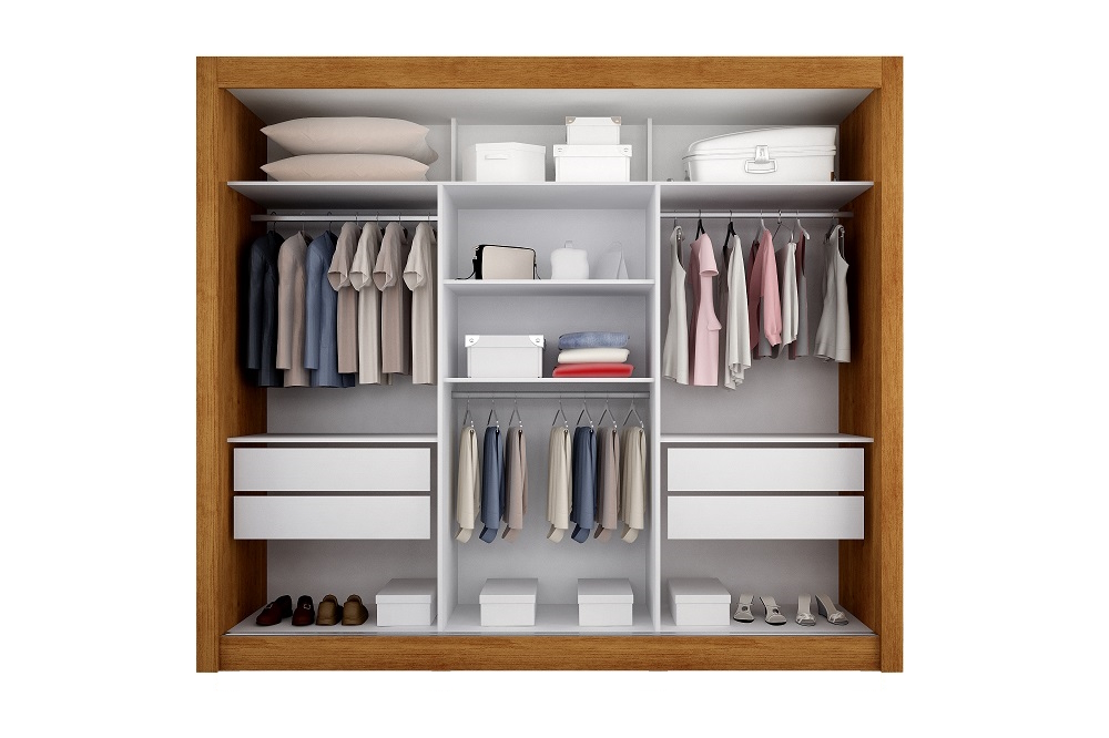 Guarda Roupa Com Espelho 3 Portas 4 Gavetas New Tokio Salleto Branco