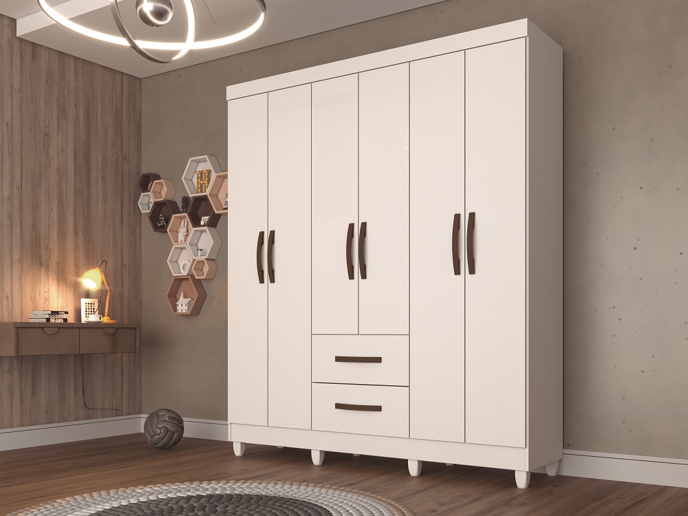 Guarda Roupa Salleto Estrela 6 Portas 2 Gavetas Salleto Branco