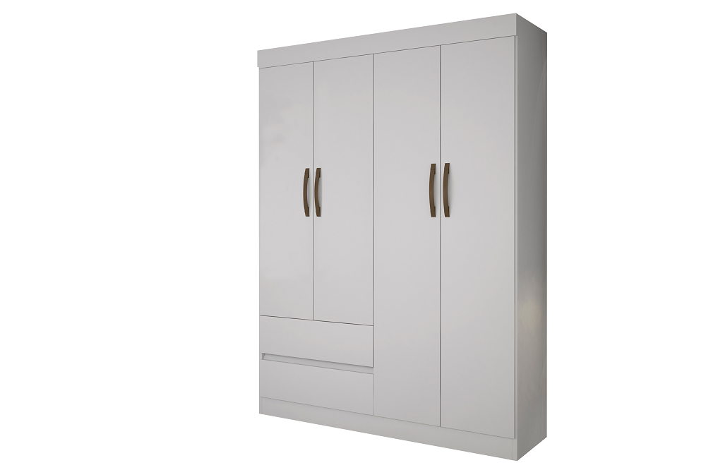 Guarda Roupa Solteiro 4 Portas 2 Gavetas Porto Salleto Branco