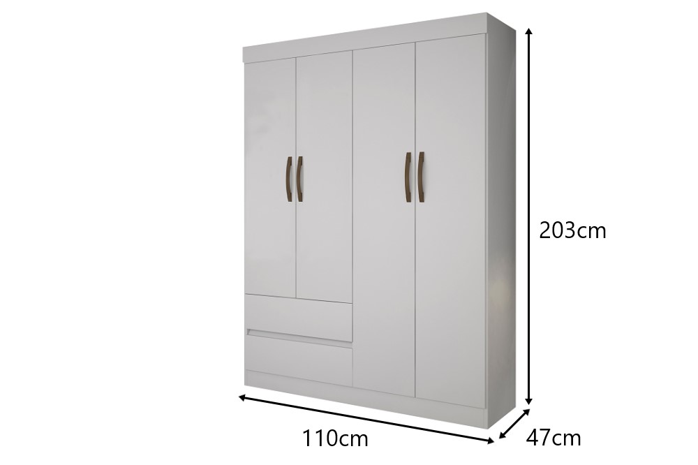 Guarda Roupa Solteiro 4 Portas 2 Gavetas Porto Salleto Branco
