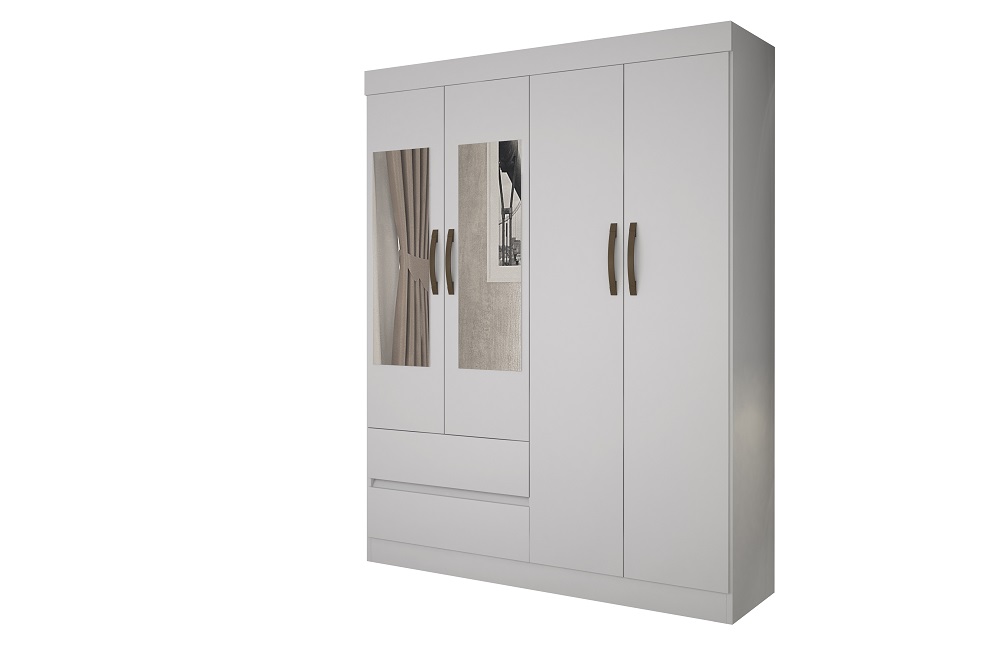 Guarda-Roupa Solteiro com Espelho 4 Portas 2 Gavetas Porto Salleto Branco
