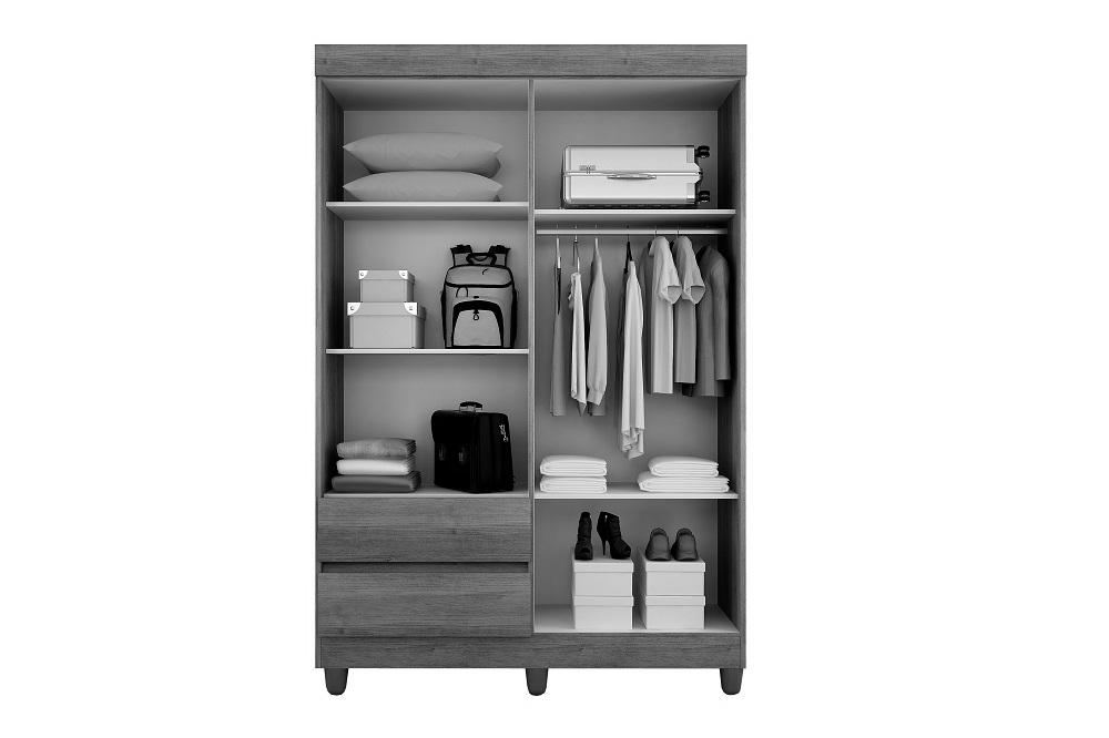 Guarda-Roupa Solteiro com Espelho 4 Portas 2 Gavetas Porto Salleto Branco