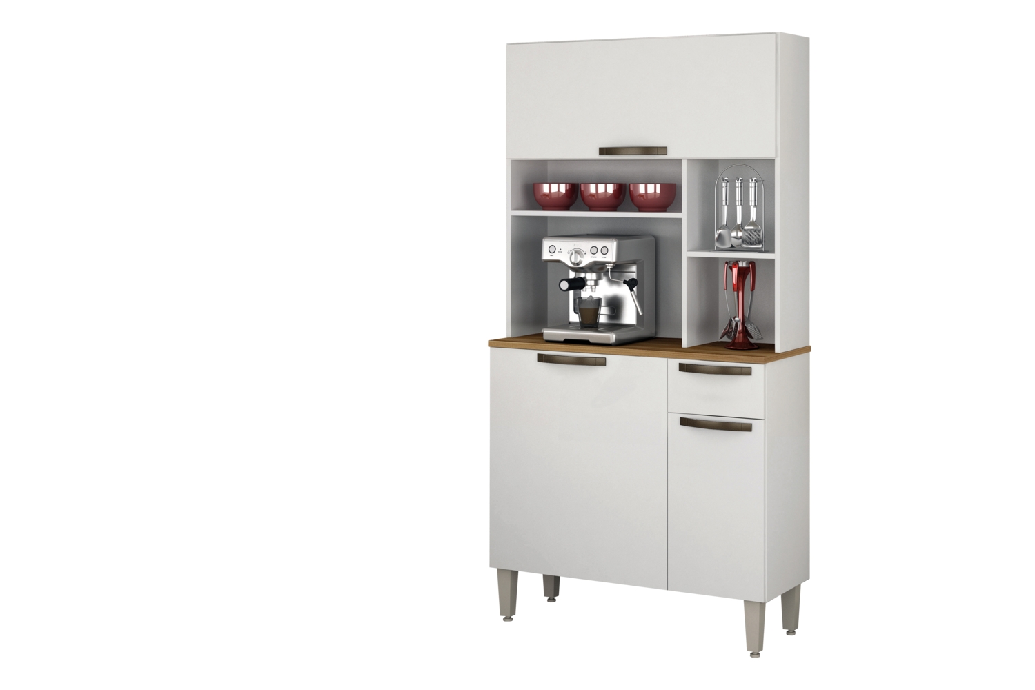 Kit Cozinha 3 Portas 1 Gaveta Nicho Jaspe Plus Salleto Branco