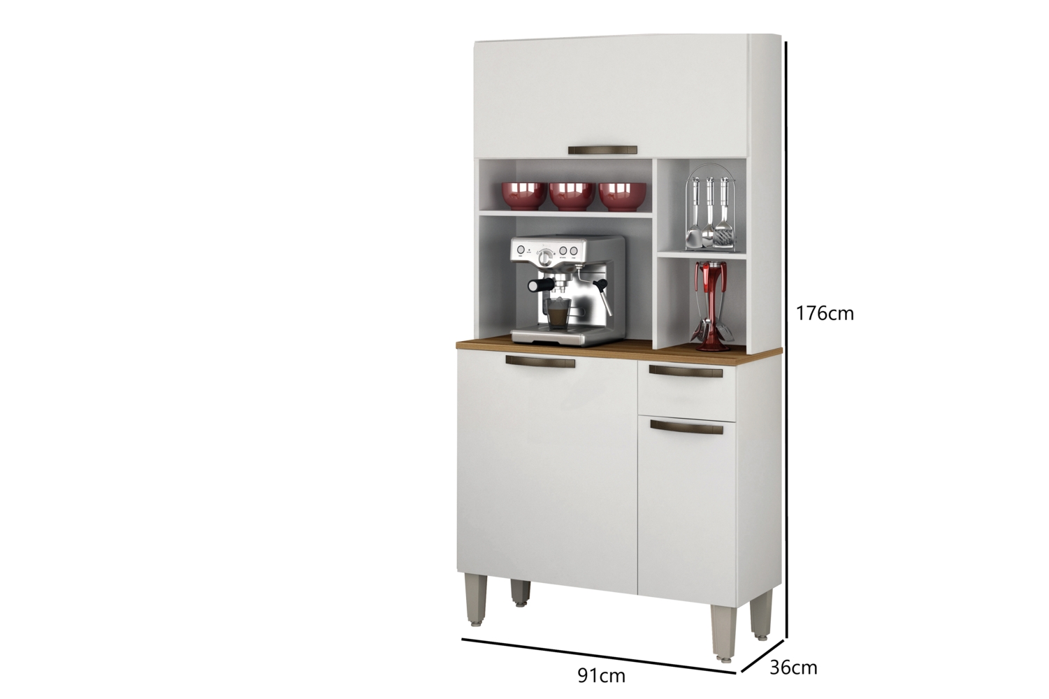 Kit Cozinha 3 Portas 1 Gaveta Nicho Jaspe Plus Salleto Branco