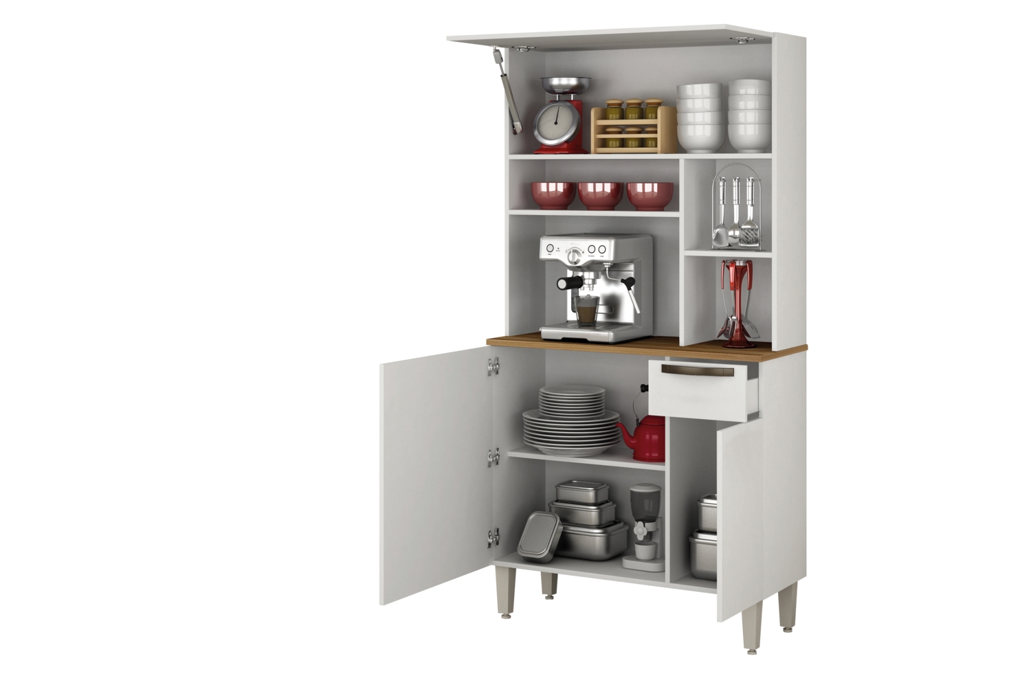 Kit Cozinha 3 Portas 1 Gaveta Nicho Jaspe Plus Salleto Branco