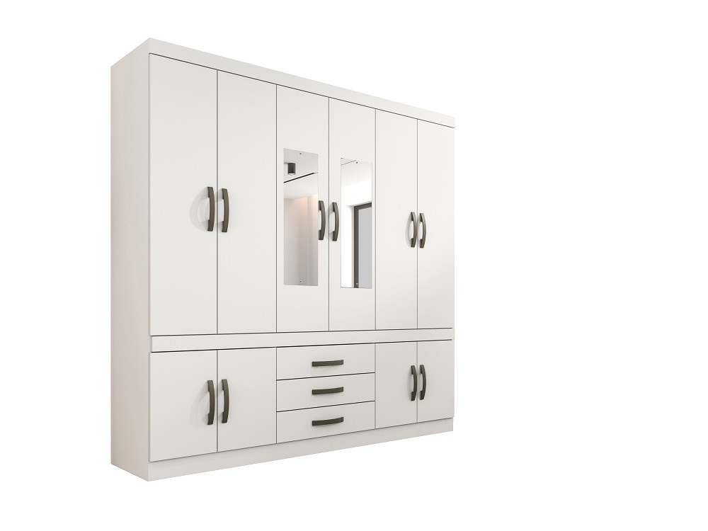 Roupeiro New Parma 10 Portas 3 Gavetas Com Espelho Salleto Branco