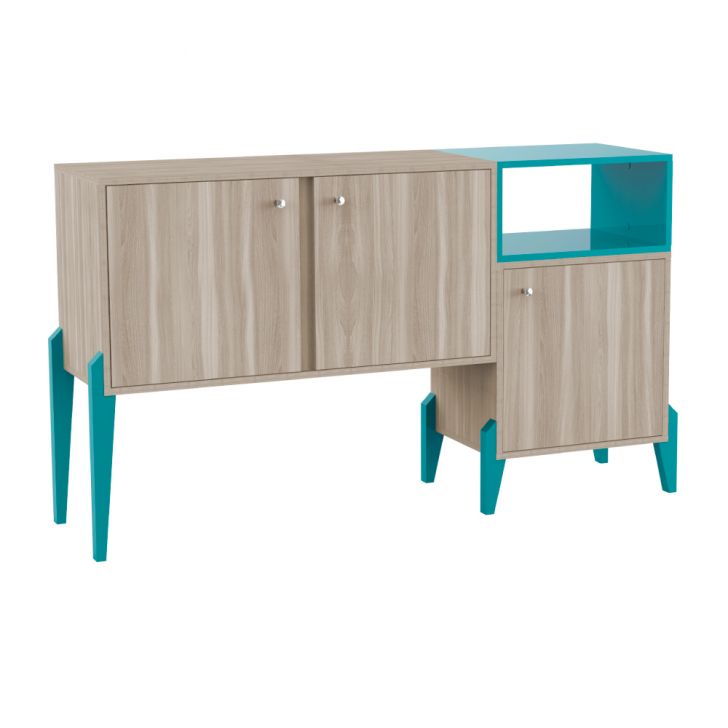 Buffet Aparador com 3 Portas e Pés em Madeira Maciça - Vanilla/ Laca