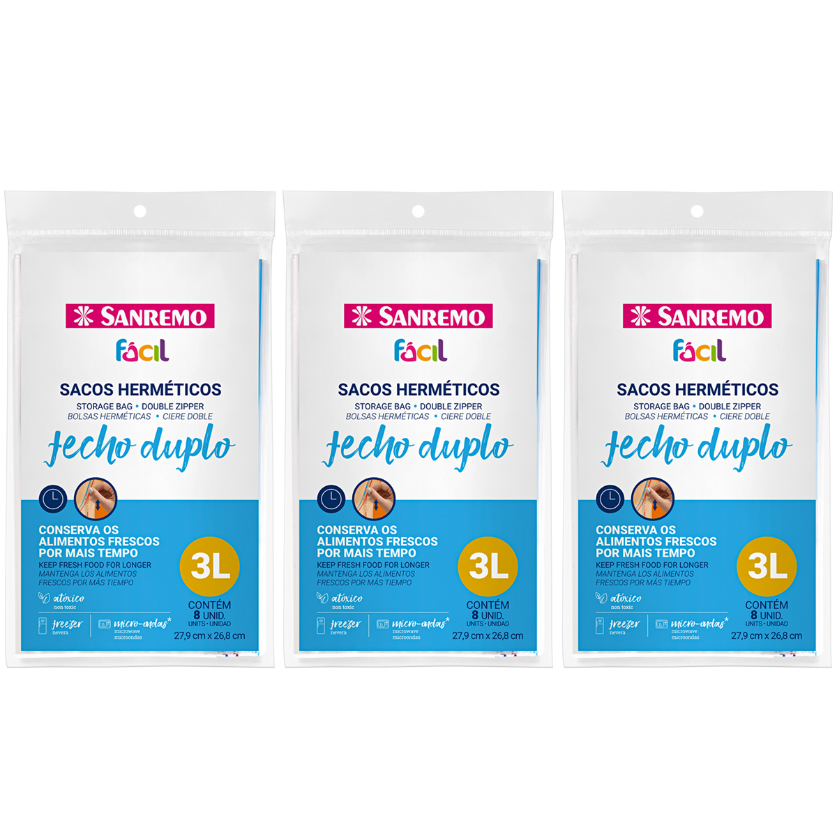 30 Sacos Herméticos Zip Lock 3L Sacos Plásticos Transparentes Para Alimentos Sanremo