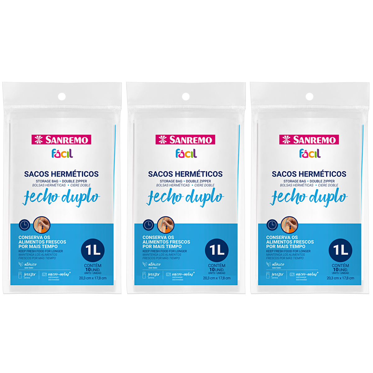 30 Sacos Plásticos Para Alimentos 1L Sacos Herméticos Zip Lock Com Fecho Duplo Sanremo