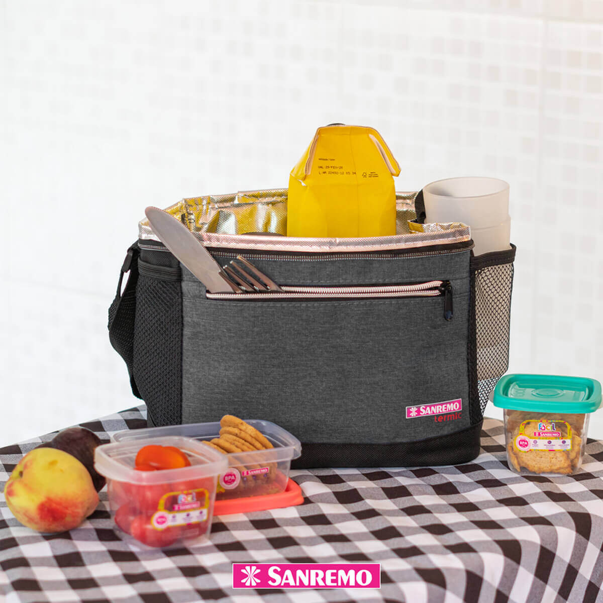 Bolsa Térmica Cooler Com Alças Sanremo 8 Litros Praia Marmita Lanche Cinza