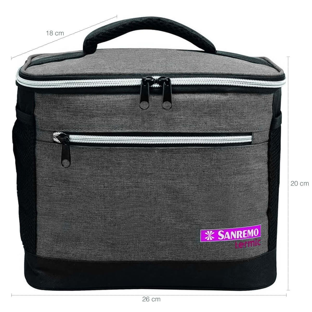 Bolsa Térmica Cooler Com Alças Sanremo 8 Litros Praia Marmita Lanche Cinza