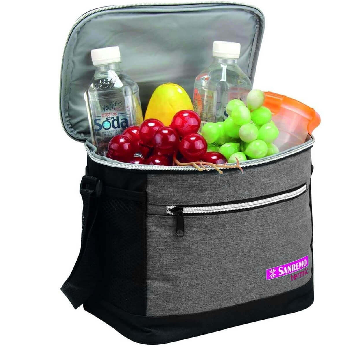 Bolsa Térmica Cooler Com Alças Sanremo 8 Litros Praia Marmita Lanche Cinza