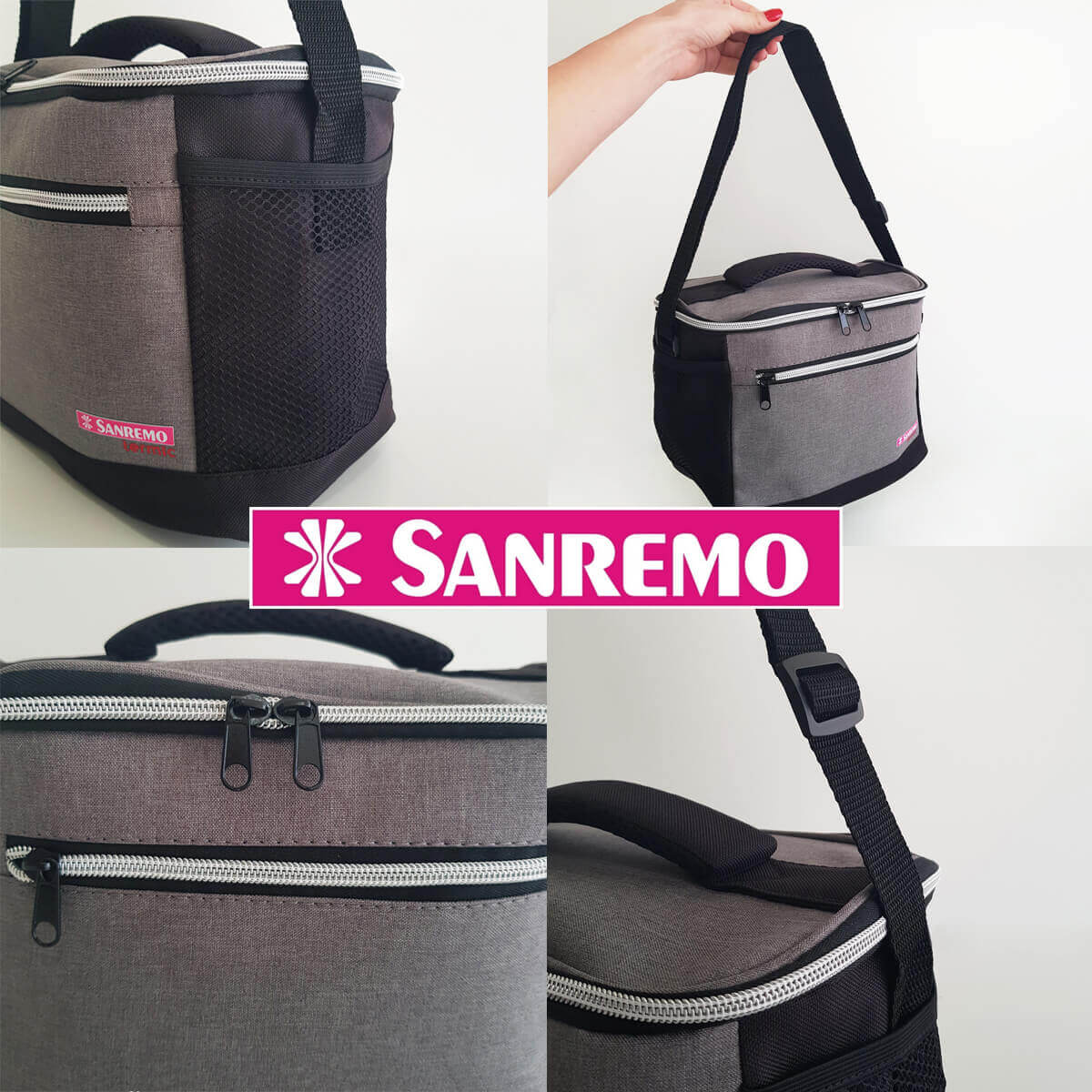 Bolsa Térmica Cooler Com Alças Sanremo 8 Litros Praia Marmita Lanche Cinza