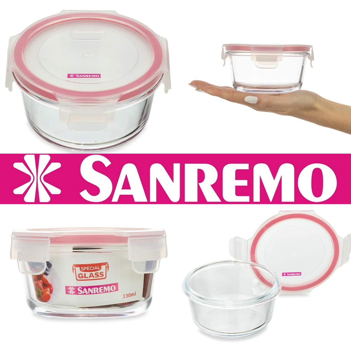 Conjunto 6 Potes De Vidro Redondos Com Tampas Herméticas 330ml Sanremo