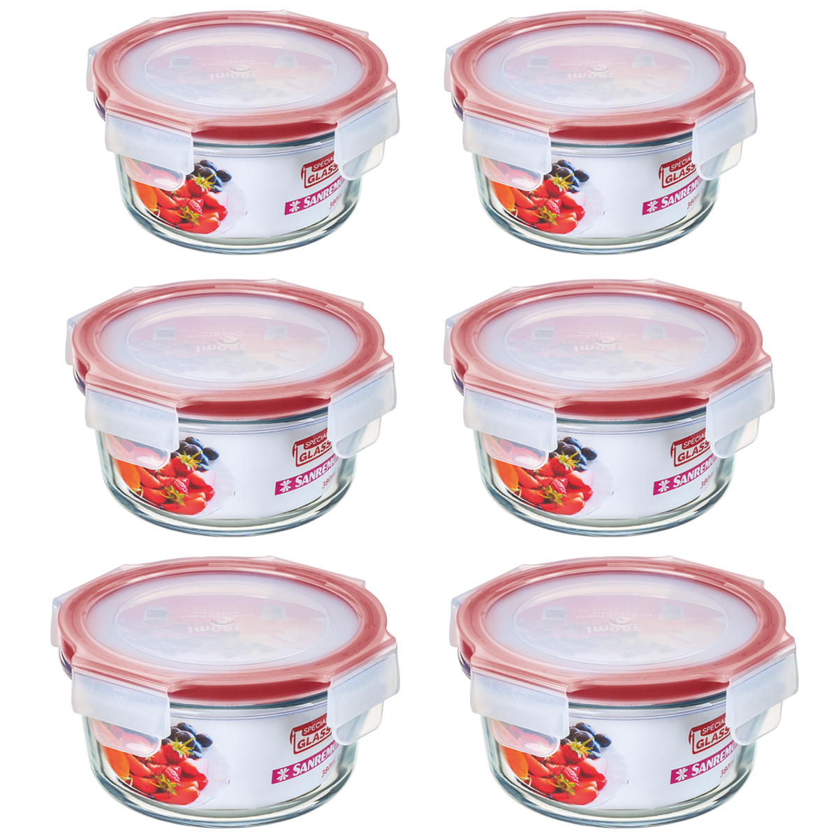 Conjunto 6 Potes Vidro Herméticos Redondos 330ml 550ml 700ml Sanremo Marmita