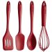 Jogo de Utensílios 4 Peças Talheres de Silicone Vermelhos Alma de Metal