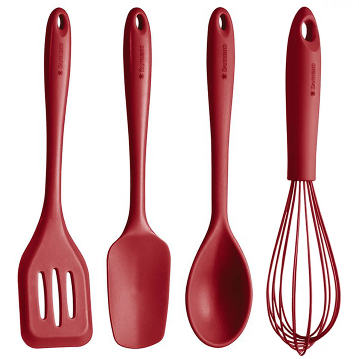 Jogo de Utensílios 4 Peças Talheres de Silicone Vermelhos Alma de Metal