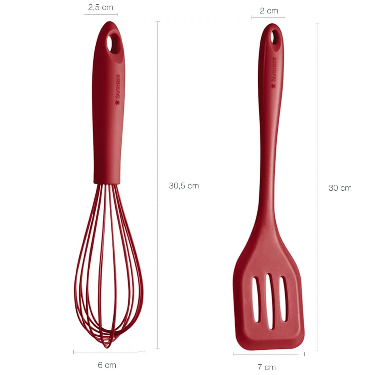 Jogo de Utensílios 4 Peças Talheres de Silicone Vermelhos Alma de Metal