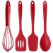 Jogo de Utensílios 4 Peças Talheres de Silicone Vermelhos Alma de Metal