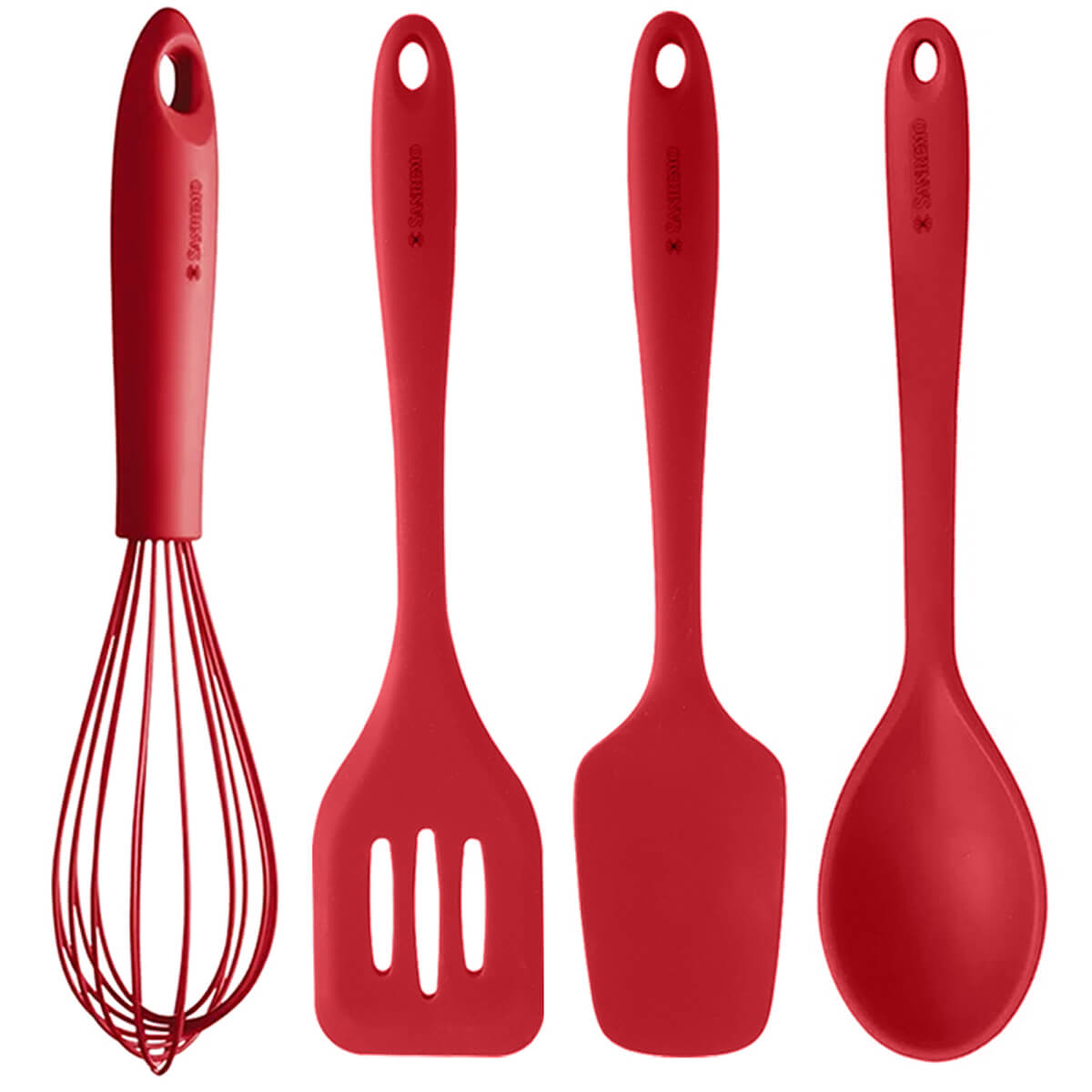 Jogo de Utensílios 4 Peças Talheres de Silicone Vermelhos Alma de Metal